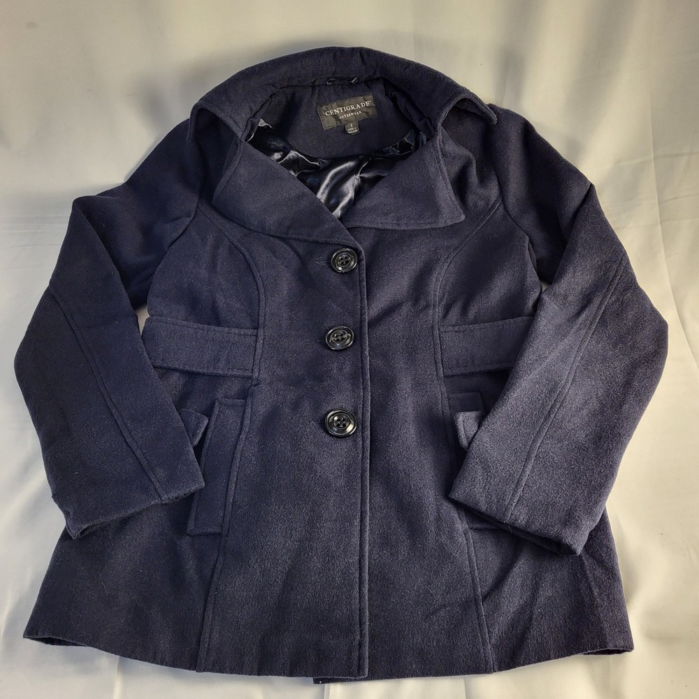 Centigrade Womens S Outerwear Navy Pea Coat w/ Pockets Poly Rayon